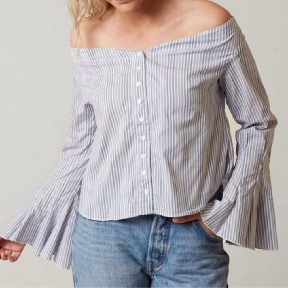 Free People March to the Best Striped Off-Shoulder Blouse